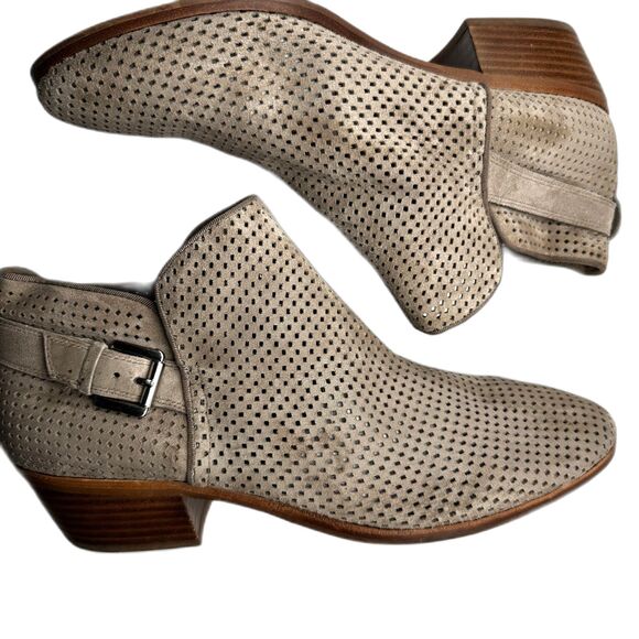 Sam Edelman Taupe Perforated Suede Paula Slip On Booties - Women 10.5 - Boho - Picture 6 of 6